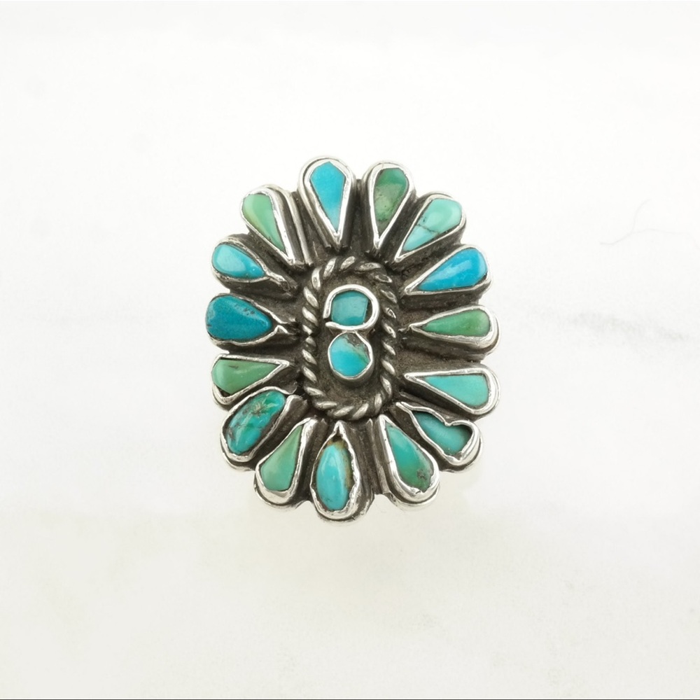 Vintage Turquoise Blue and Green Ring, Sterling Silver, Native, Southwestern